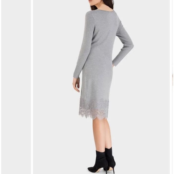 NWT🍀Tribal Women's Gray Long Sleeve Mock Neck Lace-Overlay Sweater Dress Size S - Picture 2 of 13